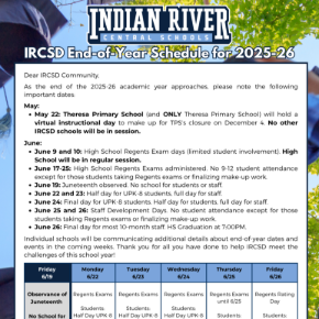 IRCSD End-of-Year Schedule for 2025-26 flyer